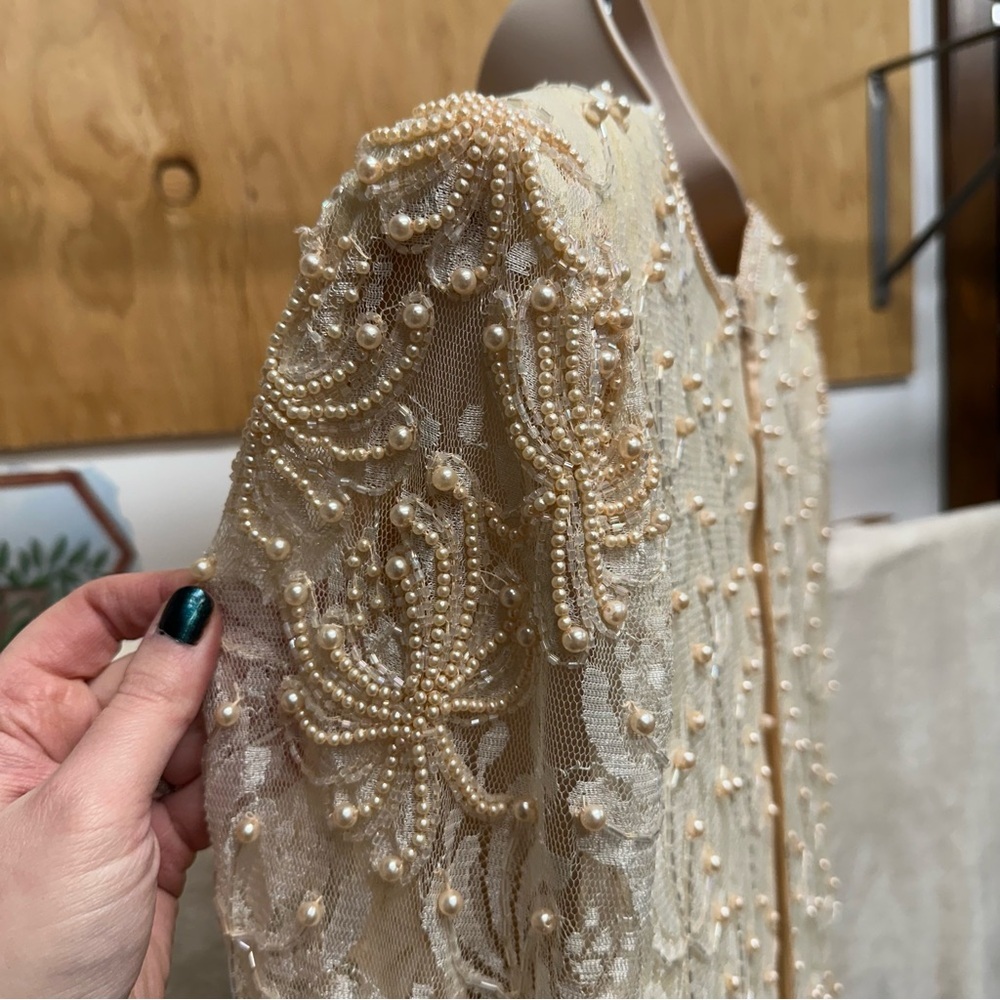 Scala Vintage beaded midi dress women’s 1x champagne mother of bride long sleeve - Picture 15 of 16